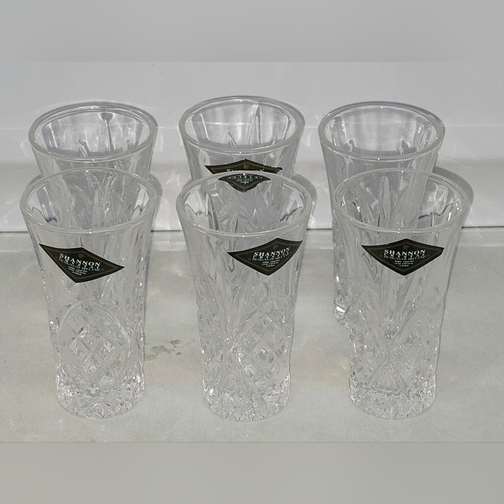6 Vintage Shannon Godinger Highball Glasses Lead Crystal Made In Slovakia